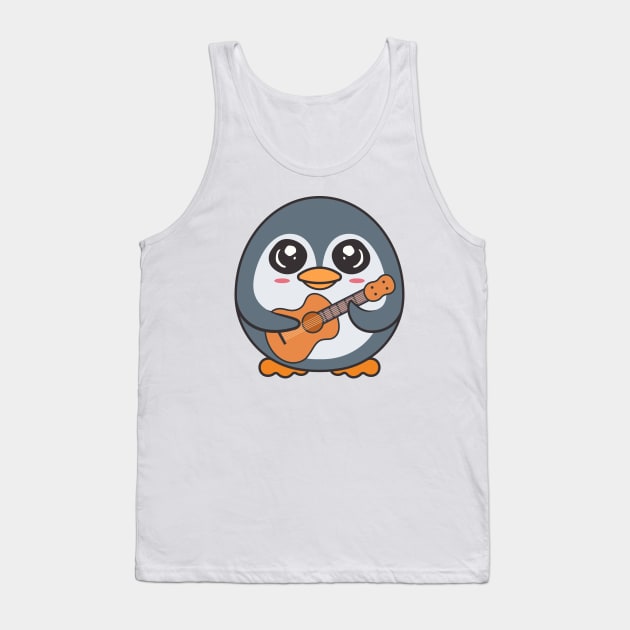 Adorable Penguin Playing Acoustic Guitar Cartoon Tank Top by RayanPod